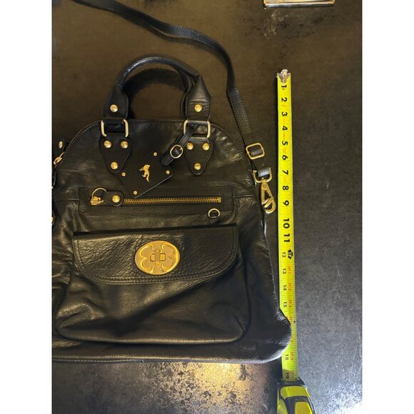 Emma Fox Black Leather Convertible Crossbody Handbag With Gold Accents - Picture 10 of 16